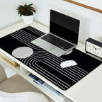 Mid Century Modern Geometric 109 in Black and White (Rainbow and Sun Abstraction) Desk Mat Gallery Image 2