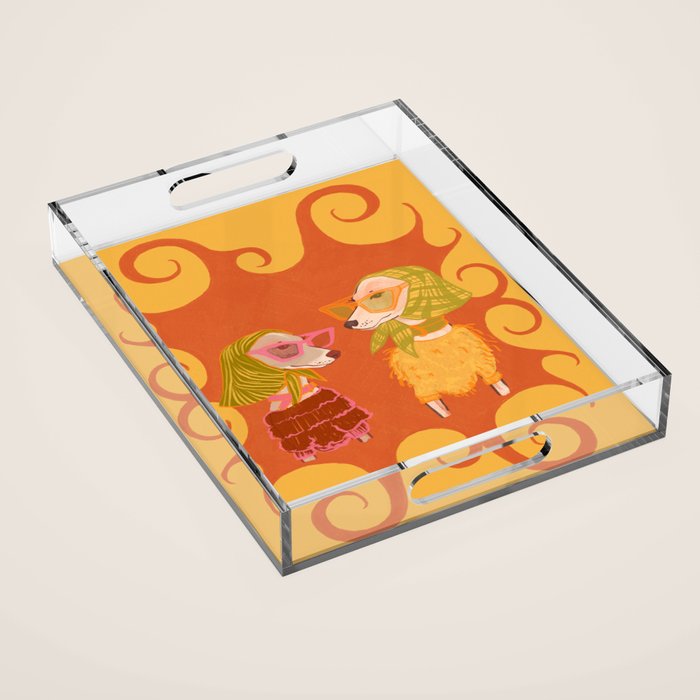 Retro Fashion Dogs with Sunglasses - Yellow Acrylic Tray Gallery Image 1