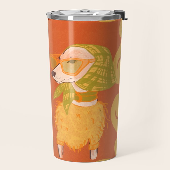 Retro Fashion Dogs with Sunglasses - Yellow Travel Mug Gallery Image 2