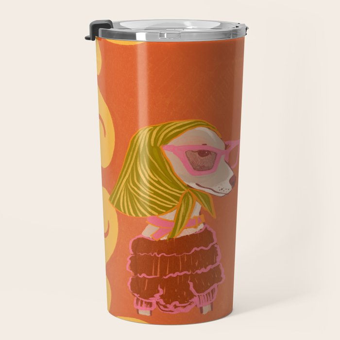 Retro Fashion Dogs with Sunglasses - Yellow Travel Mug Gallery Image 3