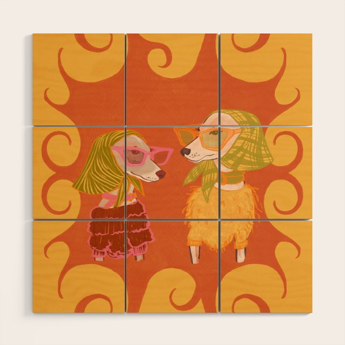 Retro Fashion Dogs with Sunglasses - Yellow Wood Wall Art Gallery Image 1