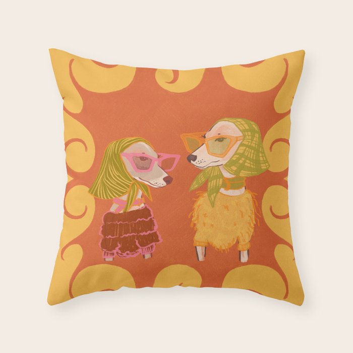 Retro Fashion Dogs with Sunglasses - Yellow Throw Pillow Gallery Image 6