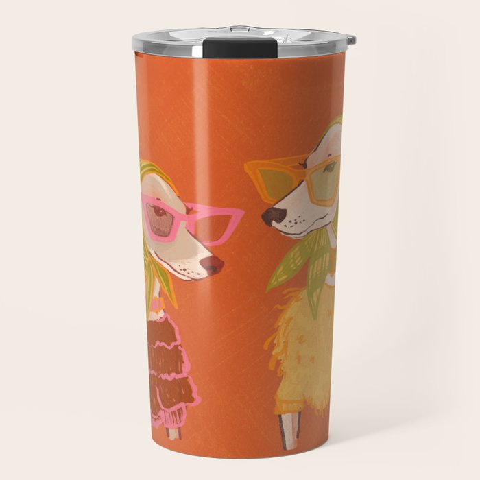Retro Fashion Dogs with Sunglasses - Yellow Travel Mug Gallery Image 1
