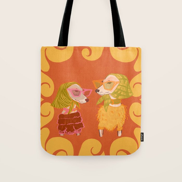Retro Fashion Dogs with Sunglasses - Yellow Tote Bag Gallery Image 1