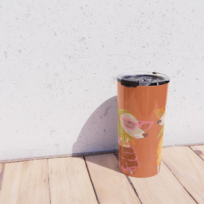 Retro Fashion Dogs with Sunglasses - Yellow Travel Mug Gallery Image 4