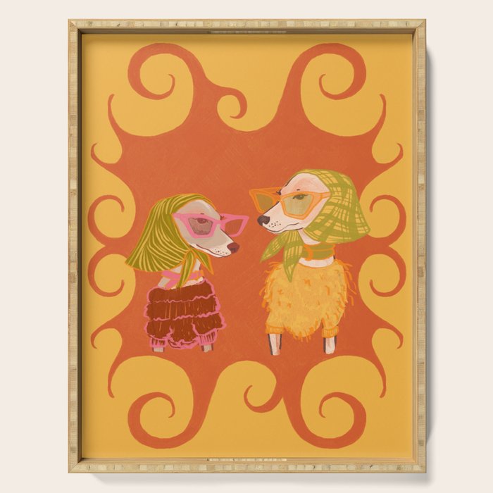 Retro Fashion Dogs with Sunglasses - Yellow Serving Tray Gallery Image 1