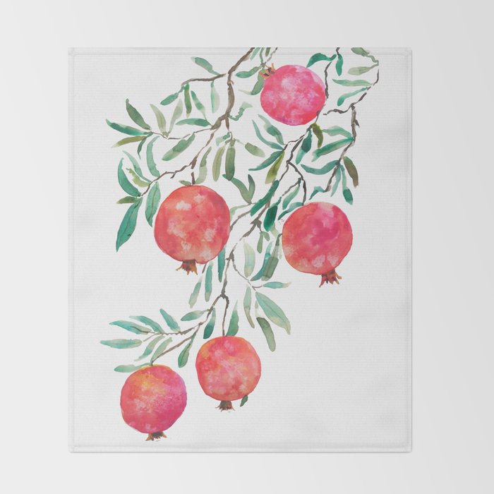 red pomegranate watercolor Throw Blanket Gallery Image 2