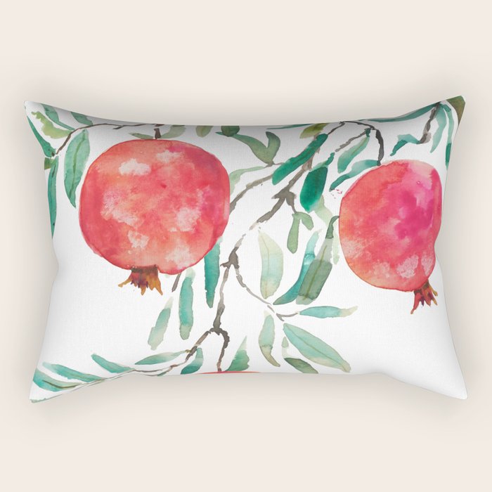 red pomegranate watercolor Rectangular Pillow Gallery Image 1