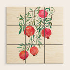 red pomegranate watercolor Wood Wall Art Gallery Image 1