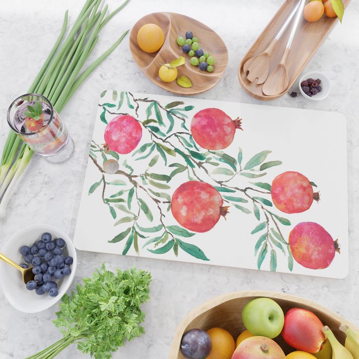 red pomegranate watercolor Cutting Board Gallery Image 2