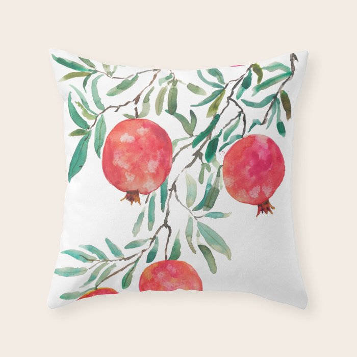 red pomegranate watercolor Throw Pillow Gallery Image 6