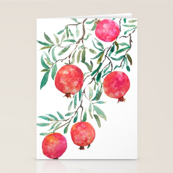 red pomegranate watercolor Stationery Card Gallery Image 1