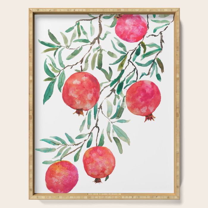 red pomegranate watercolor Serving Tray Gallery Image 1