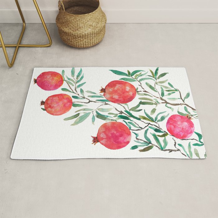 red pomegranate watercolor Rug Gallery Image 1