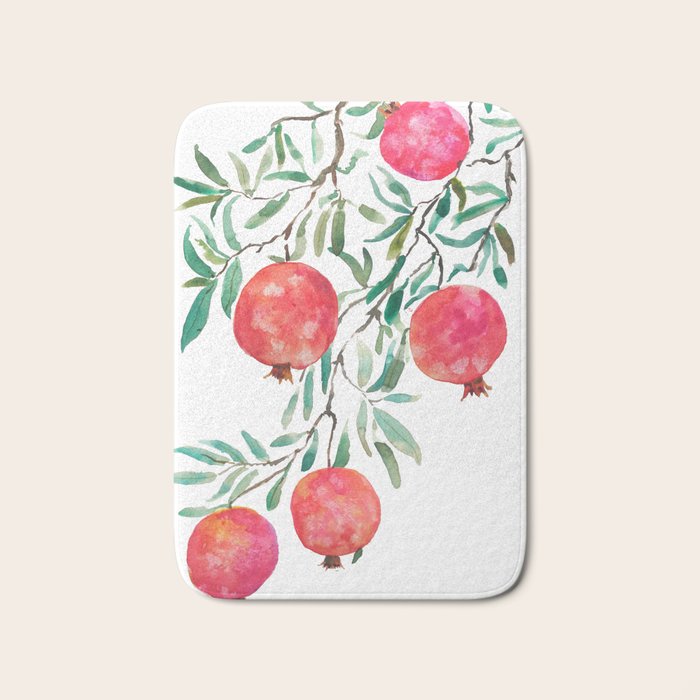 red pomegranate watercolor Bath Mat Gallery Image 1