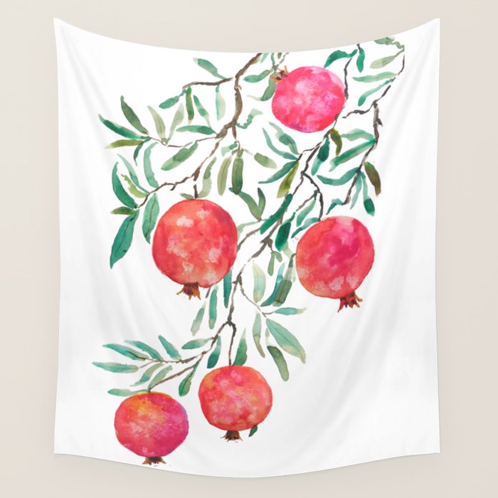 red pomegranate watercolor Wall Tapestry Gallery Image 4