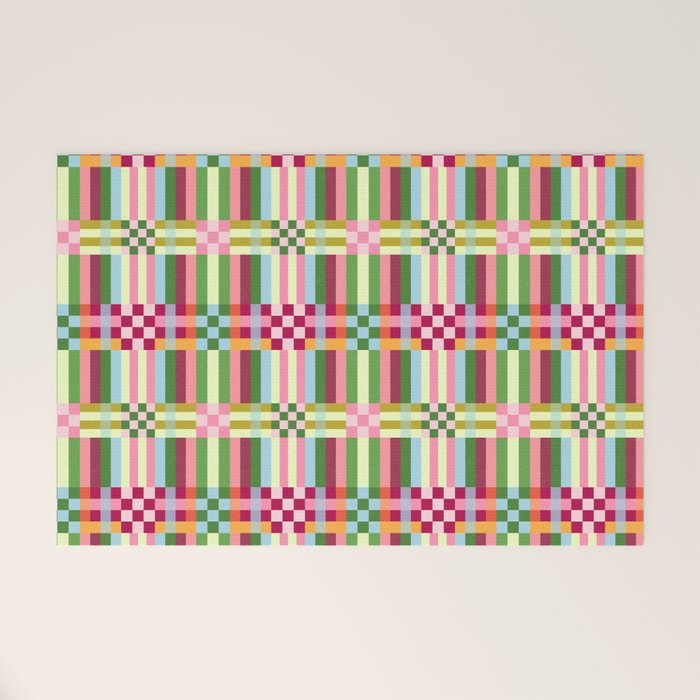  Woven Checks and Stripes - Festive Multi Welcome Mat Gallery Image 1