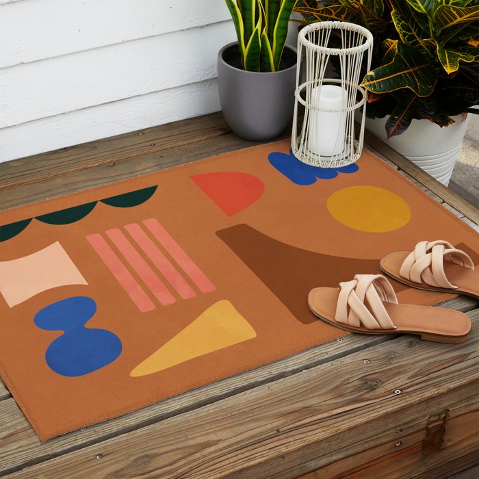 Colorful Modern Abstract Shapes 2 Outdoor Rug Gallery Image 2