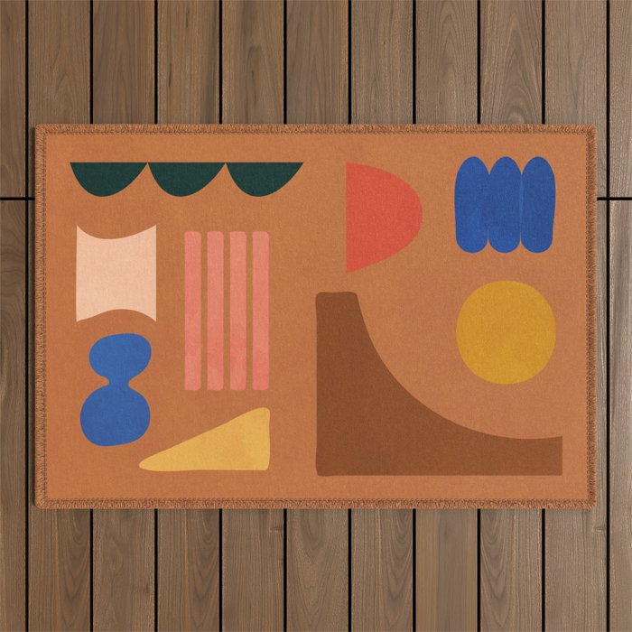 Colorful Modern Abstract Shapes 2 Outdoor Rug Gallery Image 1