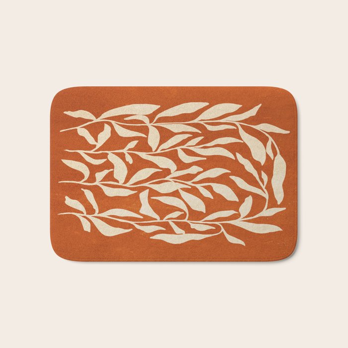 Cognac Leaves: Mid Century Terracotta Edition Bath Mat Gallery Image 1