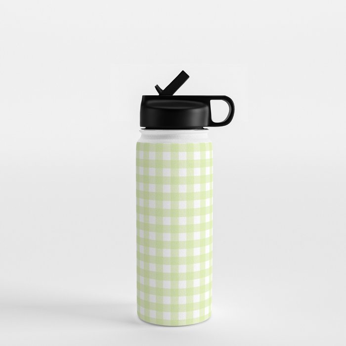 Gingham Check Pattern in Light Lime Green and White Water Bottle Gallery Image 1