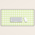 Gingham Check Pattern in Light Lime Green and White Desk Mat Gallery Image 1