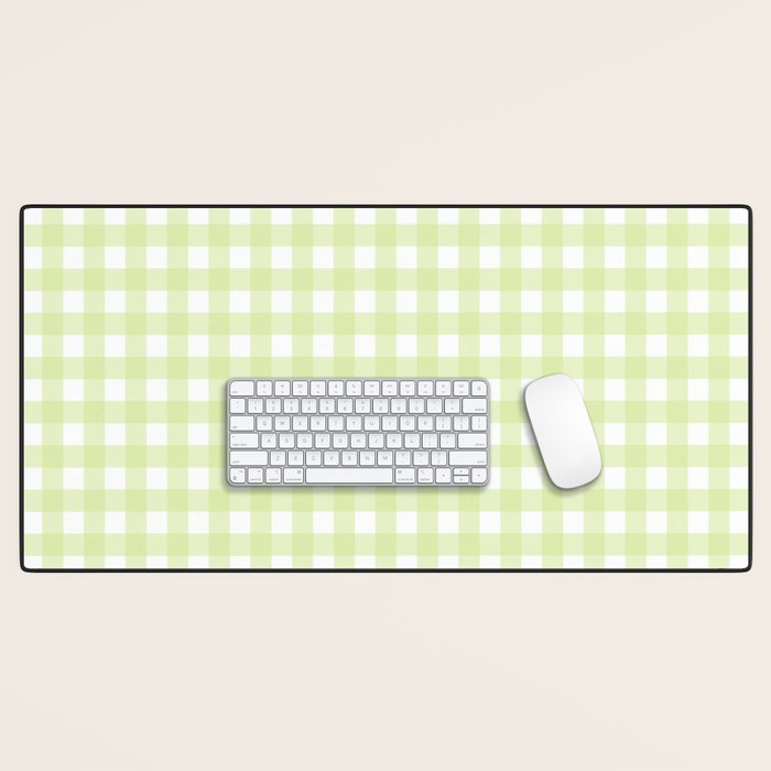 Gingham Check Pattern in Light Lime Green and White Desk Mat Gallery Image 1