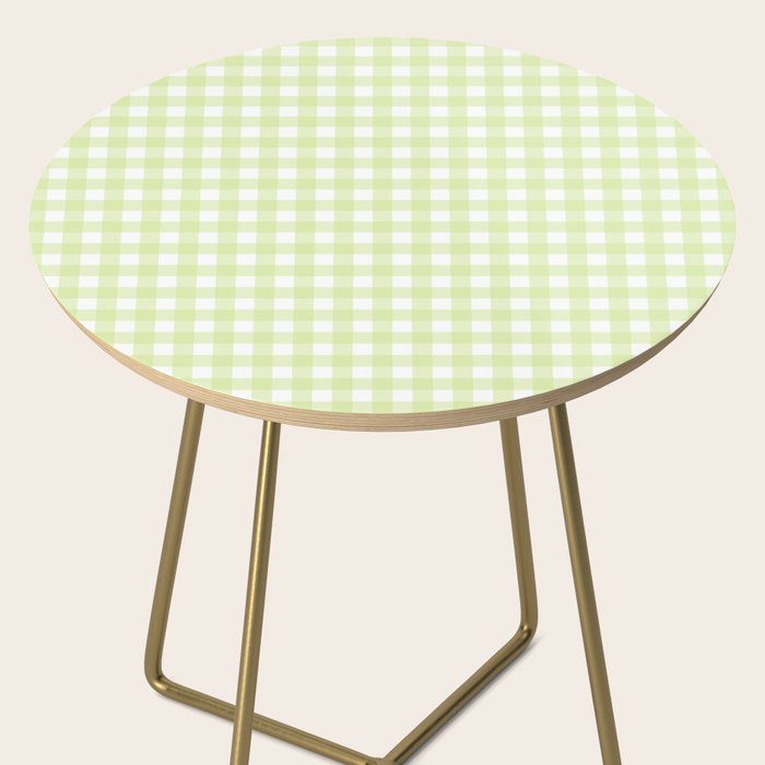 Gingham Check Pattern in Light Lime Green and White Side Table Gallery Image 2