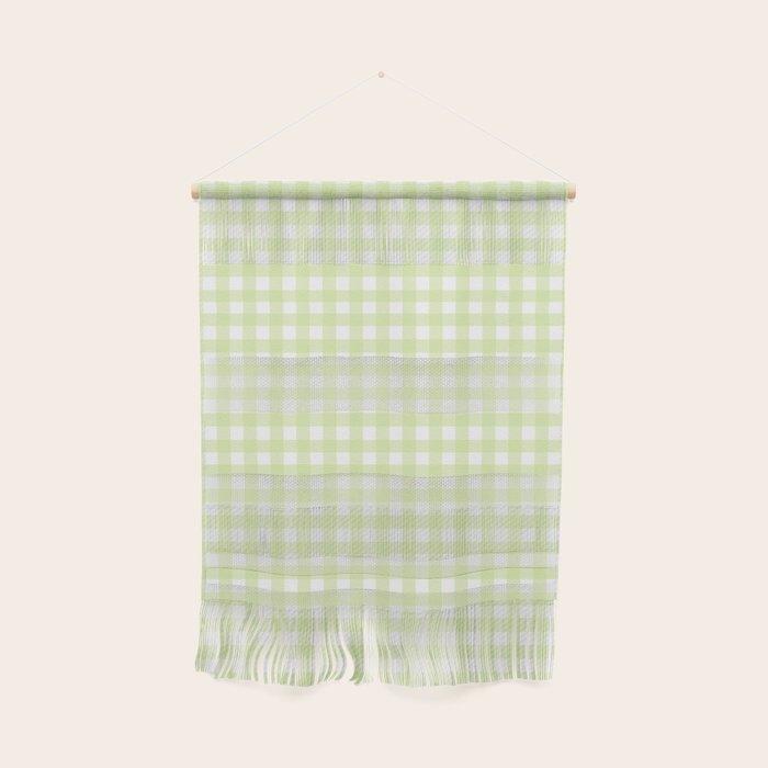 Gingham Check Pattern in Light Lime Green and White Wall Hanging Gallery Image 1