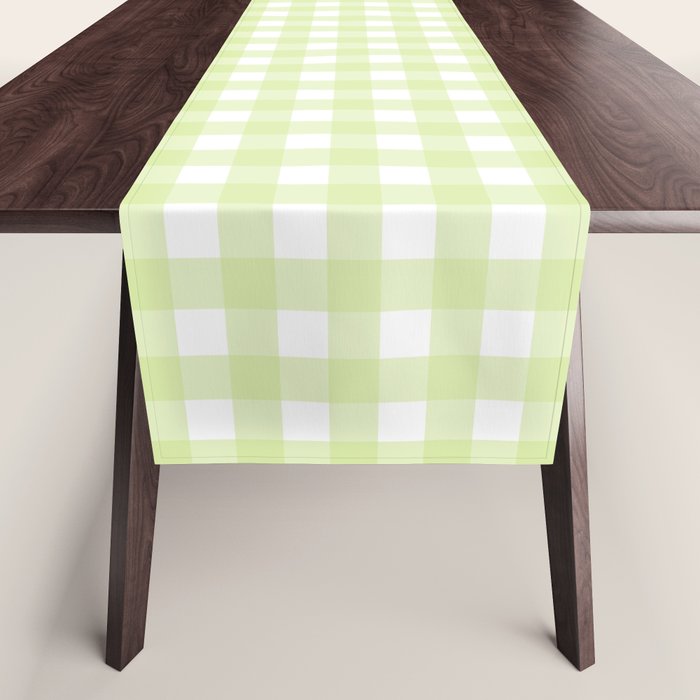 Gingham Check Pattern in Light Lime Green and White Table Runner Gallery Image 1