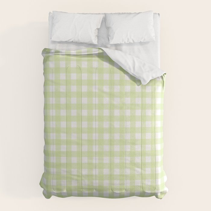 Gingham Check Pattern in Light Lime Green and White Comforter Gallery Image 6
