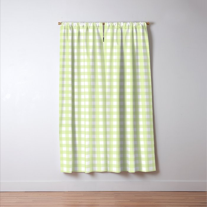 Gingham Check Pattern in Light Lime Green and White Window Curtain Gallery Image 3
