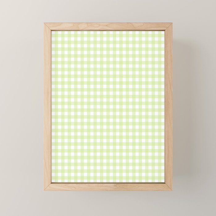 Gingham Check Pattern in Light Lime Green and White Mini Art Print Gallery Image 1