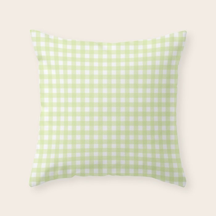 Gingham Check Pattern in Light Lime Green and White Throw Pillow Gallery Image 1
