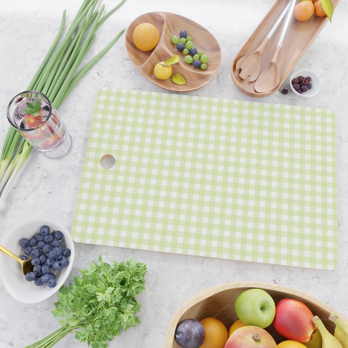 Gingham Check Pattern in Light Lime Green and White Cutting Board Gallery Image 2