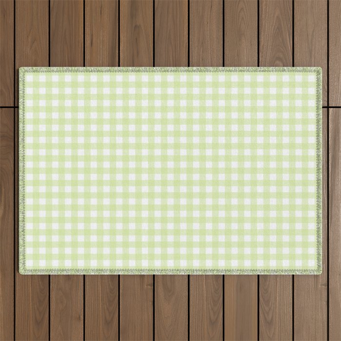 Gingham Check Pattern in Light Lime Green and White Outdoor Rug Gallery Image 1