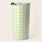 Gingham Check Pattern in Light Lime Green and White Travel Mug Gallery Image 3