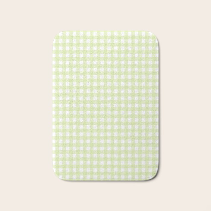 Gingham Check Pattern in Light Lime Green and White Bath Mat Gallery Image 1
