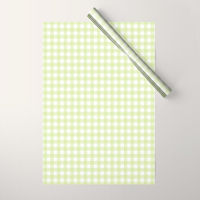 Gingham Check Pattern in Light Lime Green and White Wrapping Paper Gallery Image 1