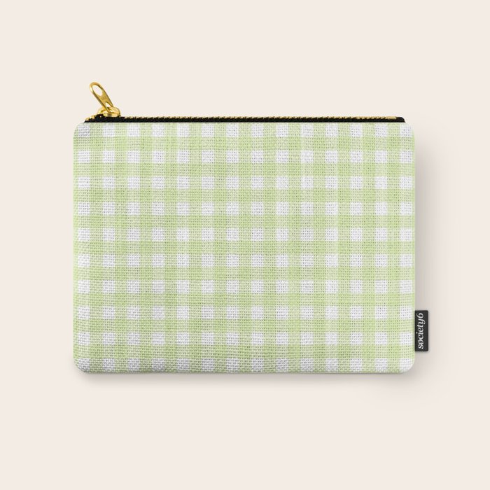 Gingham Check Pattern in Light Lime Green and White Carry All Pouch Gallery Image 1
