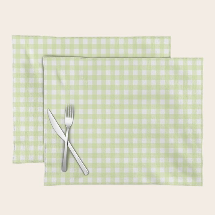 Gingham Check Pattern in Light Lime Green and White Placemat Gallery Image 1