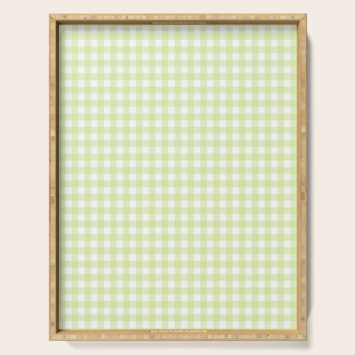 Gingham Check Pattern in Light Lime Green and White Serving Tray Gallery Image 1