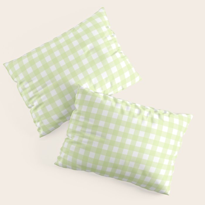 Gingham Check Pattern in Light Lime Green and White Pillow Sham Gallery Image 3