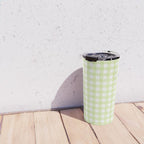 Gingham Check Pattern in Light Lime Green and White Travel Mug Gallery Image 4