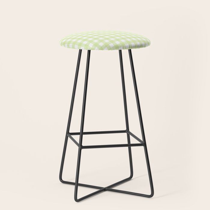 Gingham Check Pattern in Light Lime Green and White Stool Gallery Image 1