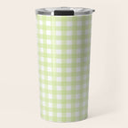 Gingham Check Pattern in Light Lime Green and White Travel Mug Gallery Image 1