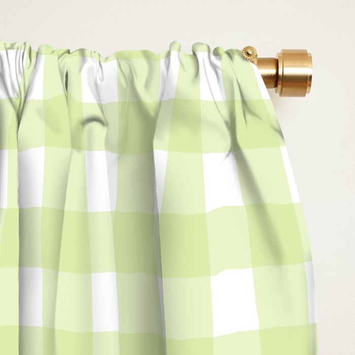 Gingham Check Pattern in Light Lime Green and White Window Curtain Gallery Image 2