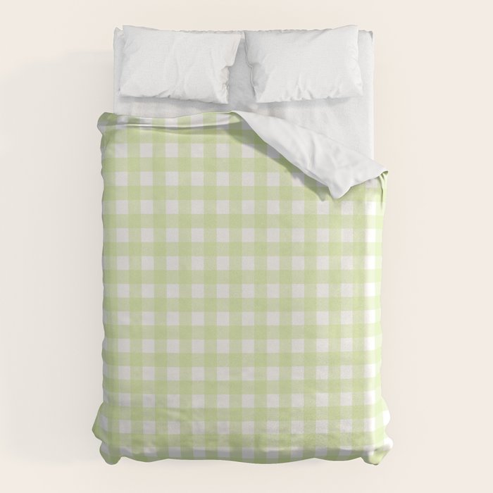 Gingham Check Pattern in Light Lime Green and White Duvet Cover Gallery Image 1