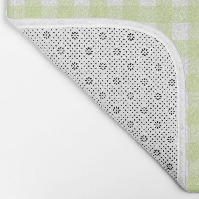 Gingham Check Pattern in Light Lime Green and White Bath Mat Gallery Image 2
