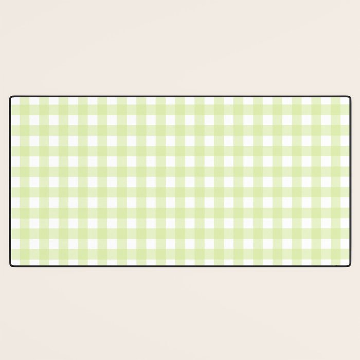 Gingham Check Pattern in Light Lime Green and White Desk Mat Gallery Image 3